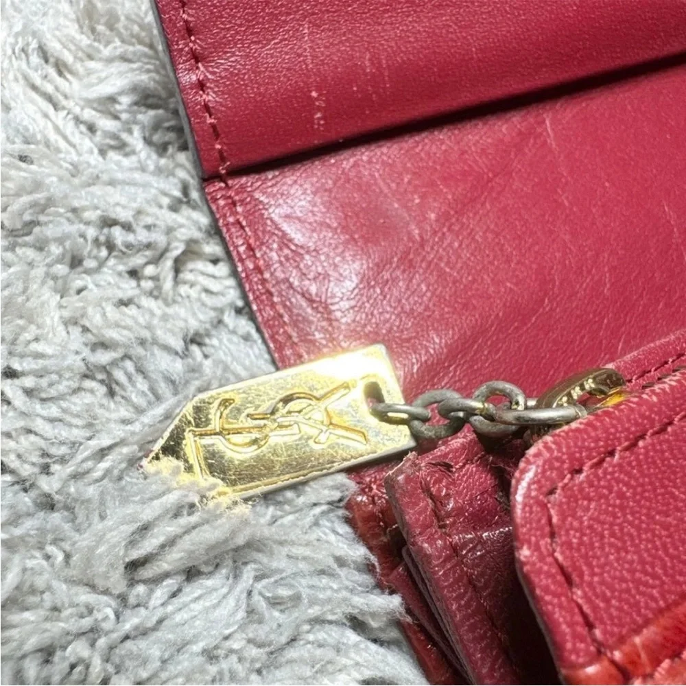 Yves Saint Laurent Red Embossed Leather Wallet - Picture 6 of 13